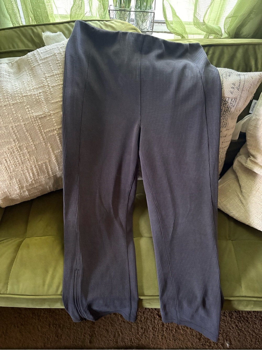 Ribbed Wide-Leg Knit Pants in Charcoal & Beige